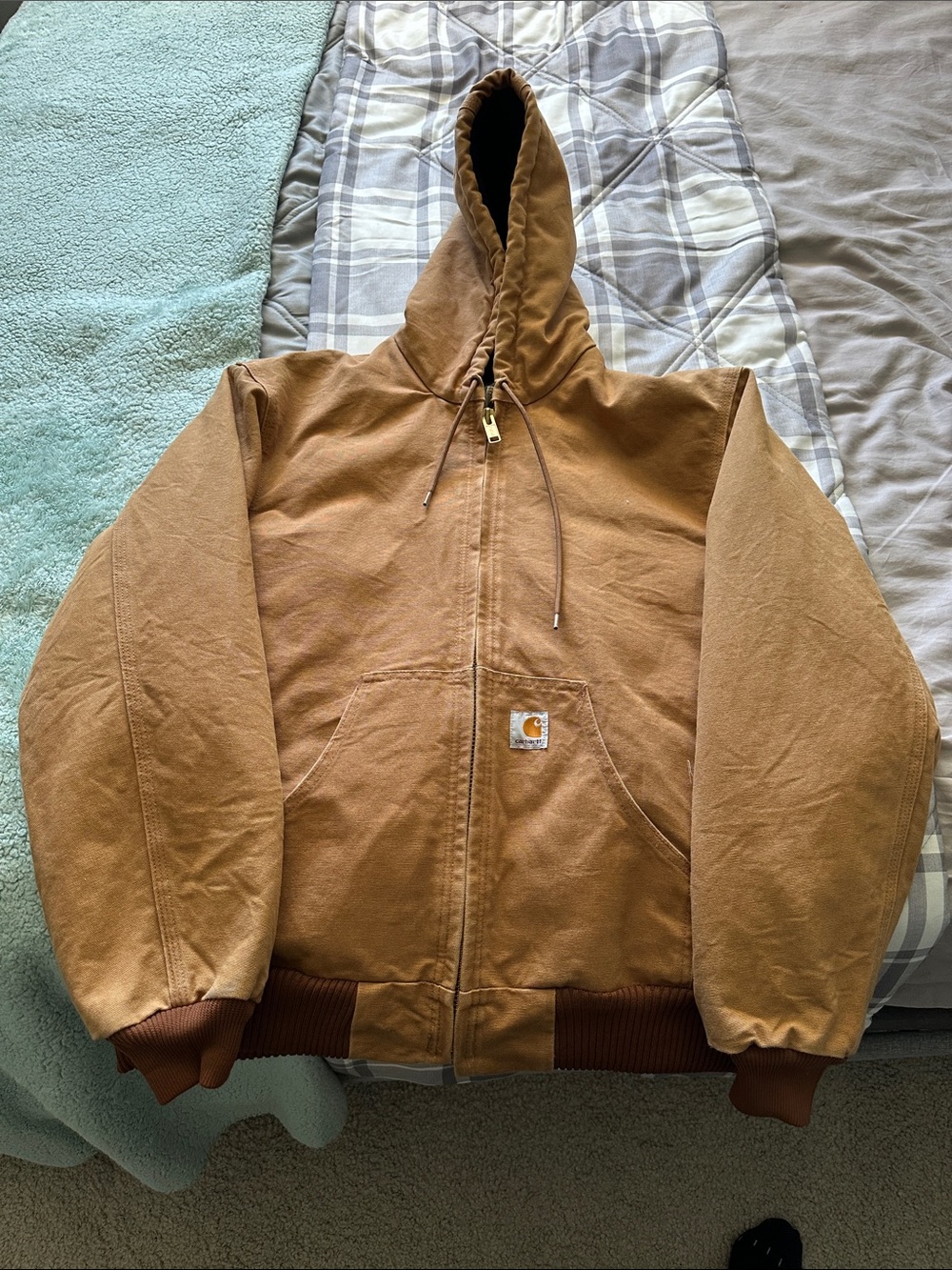 Carhartt Men’s Brown/Tan Hooded Canvas Work Jacket